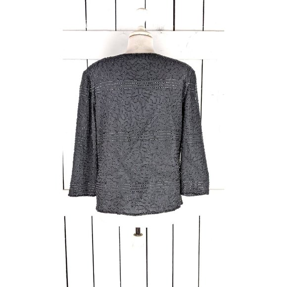 90s vintage black beaded cover up evening blazer jacket XL - Picture 5 of 6